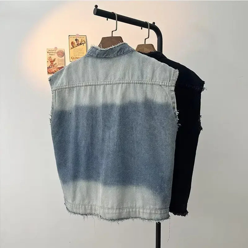 Vintage Mens Denim Jacket Sleeveless Vest Shawl Collar Jean Outerwear Loose Fit Punk Style Top Summer Arrivals 250614