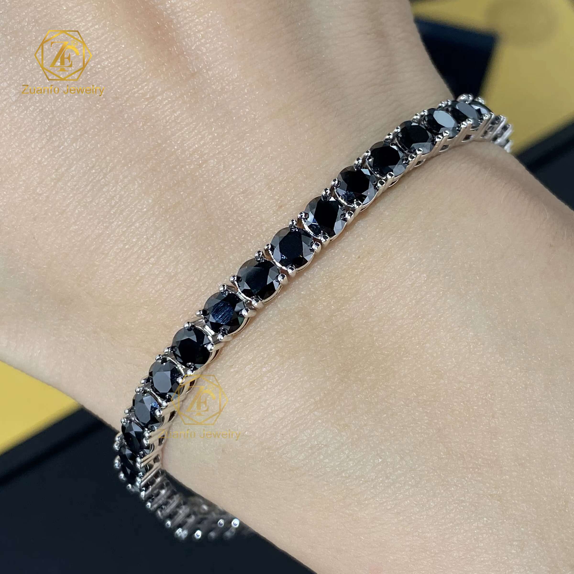 Hot Selling Black Moissanite Cuban Link Bracelet Necklace 2mm to 6.5mm GRA Certificate Moissanite Tennis Chain 925S Solid Silver
