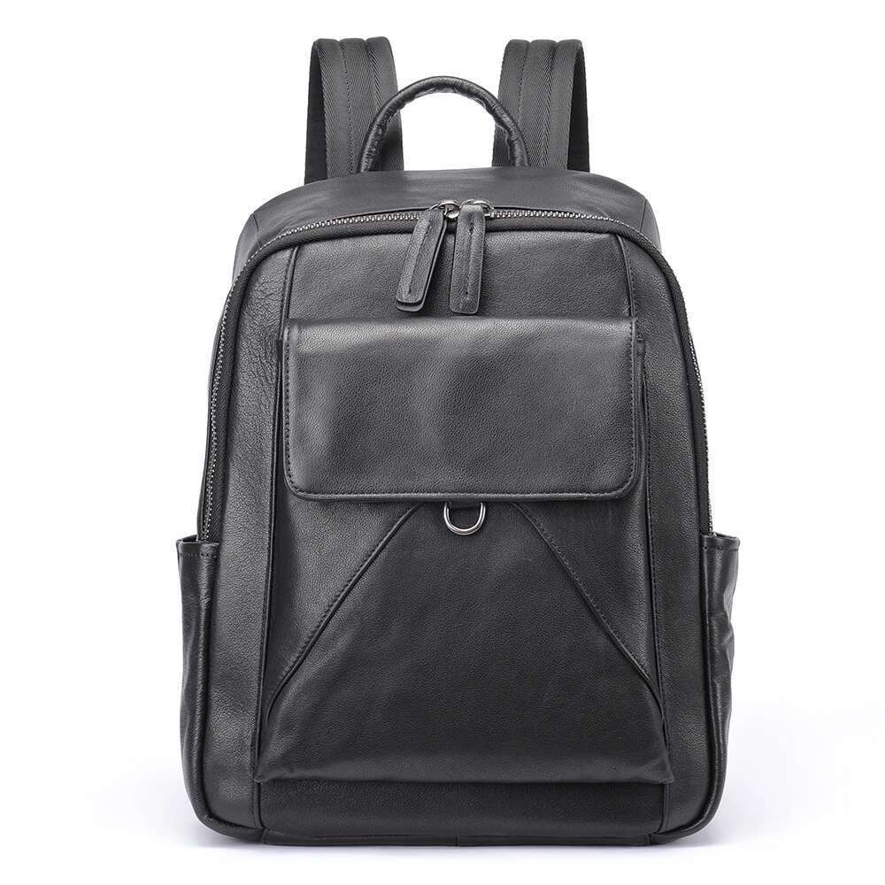 WESTAL New Men's Leather Cowhide 14 Inch Computer Backpack For Middle School Students