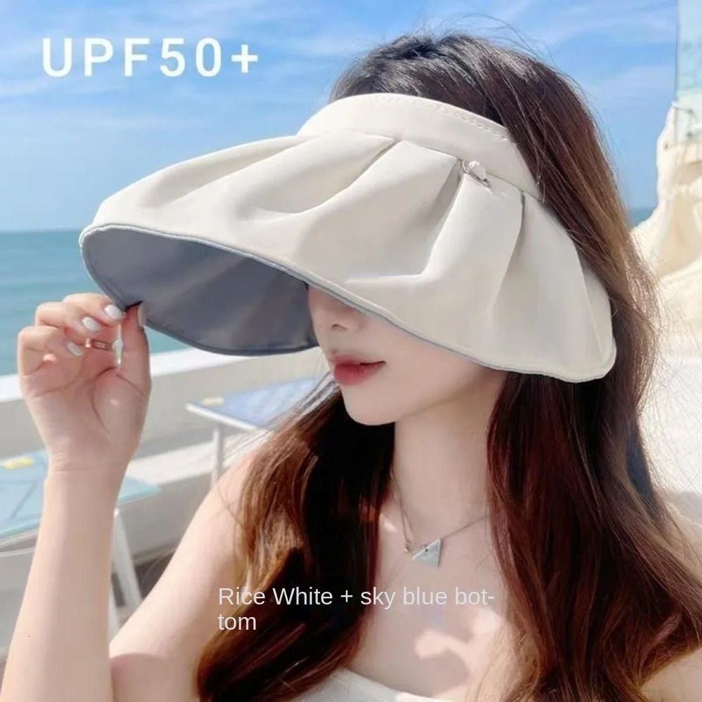 All-match UV Protection Empty Top Shell Hat UPF50 Breathable Sunshade Hat Large Brim Face Cover Sun Protection Hat Women 250610