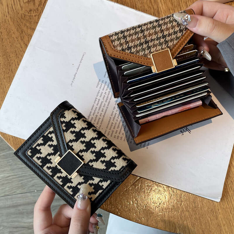 Houndstooth Holder Women's Compact Card Clip Multi-Card Slot New Fashion Trend High-End Wallet Short Anti-Degaussing