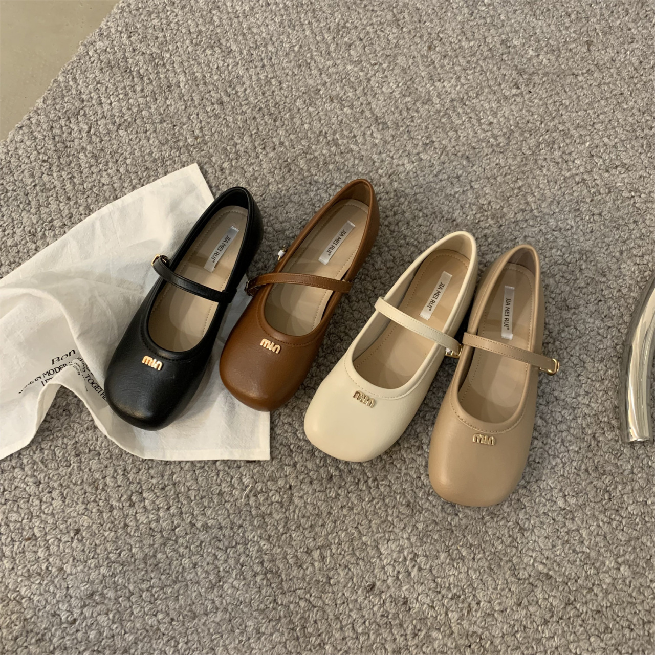 Free shipping retro style letter buckle Mary Jane shoes flat bottomed round toe comfortable women's leather shoes