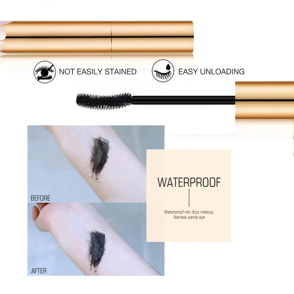 3D Mascara Lengthening Black Lash Eyelash Eye Lashes Brush Beauty Makeup Longwearing Gold Color 250606