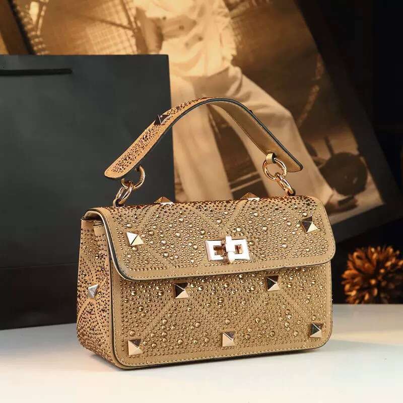 High-End Lock Fashion Diamond-Studded Handbag for Women 2025 New Rivet Chain Crossbody Small Bag