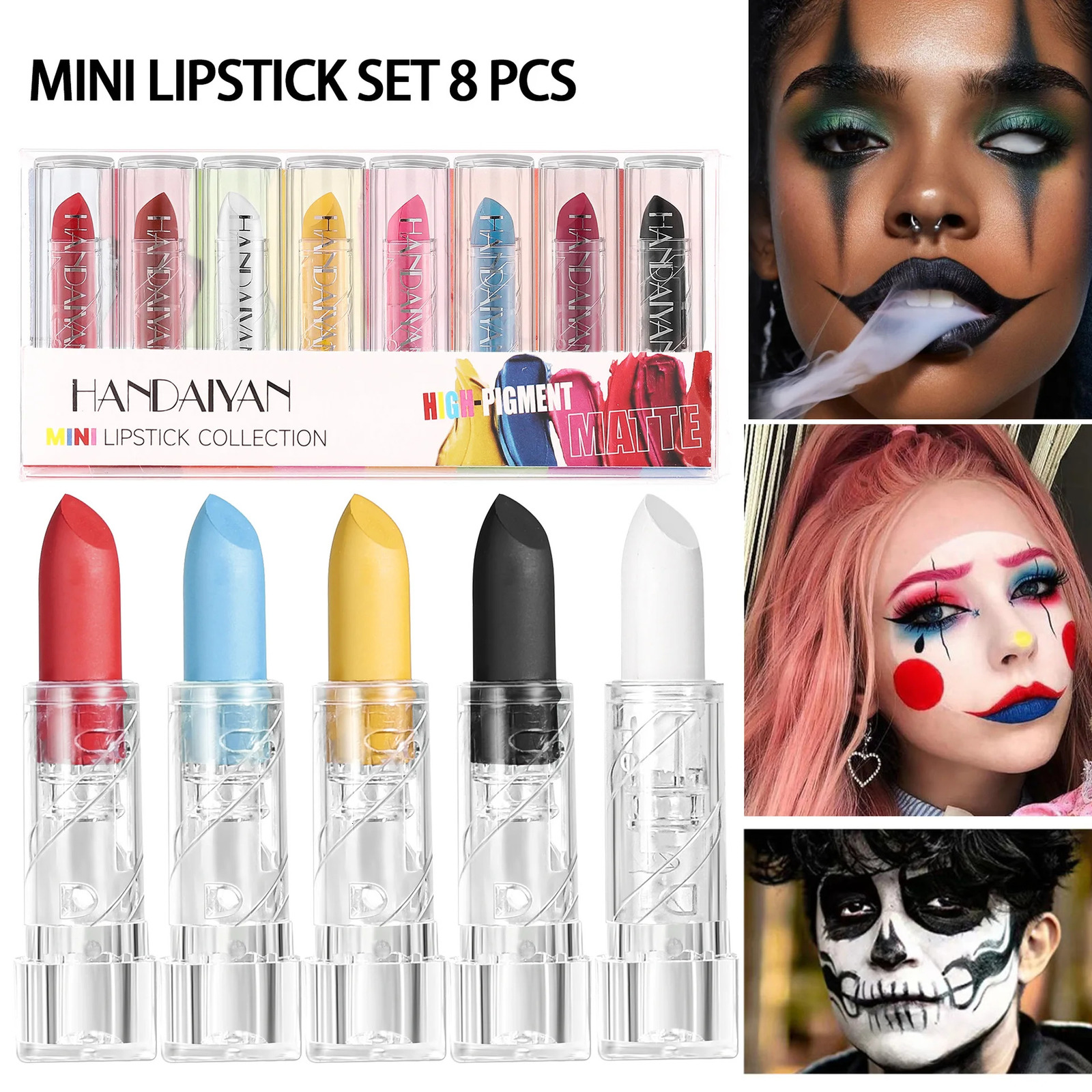 8pcs Matte Lipstick Set Waterproof Sexy Balck Red Lip Gloss Shiny Lip Tint Face Body Painting Halloween Christmas Makeup Tools 250614