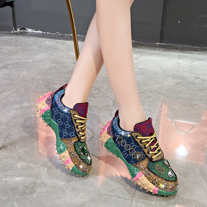 Women's Fashion Shoes Luxury Rhinestones Sneakers Diamonds Embellished Thick Bottom Non Slip Running Shoes Winter Warm Shoes Designer Casual Spor