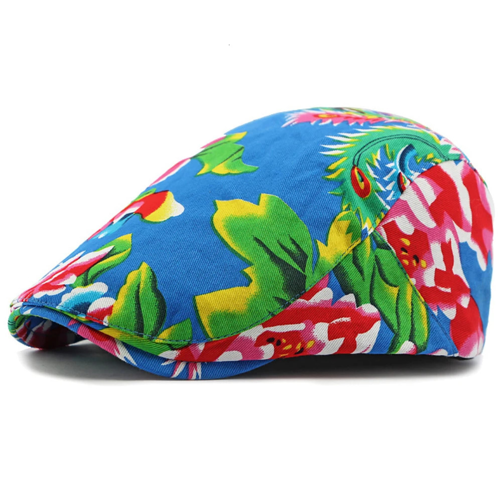 HT4390 Beret for Men Women Chinese Floral Printed Beret Cap Male Female Vintage Artist Painter Beret Hat Adjustable Flat Cap Men 250604