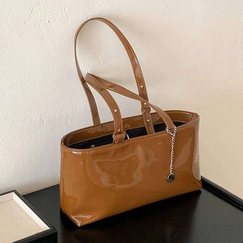 Simple Horizontal Square Design Luxurious Patent Leather Women Handbag Vintage Red Fashion Shoulder Bag Large Capacity Tote Bags