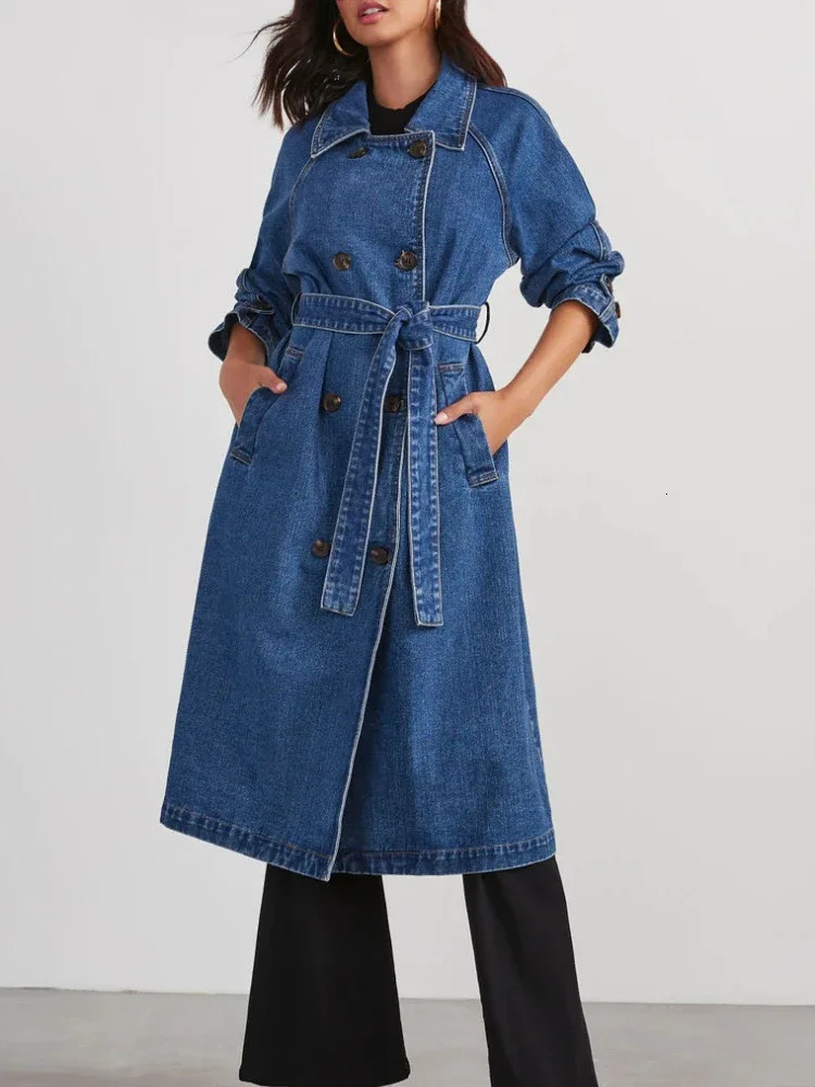 Blue Jeans Jacket Women Winter Jackets for Women Korean Fashion Vintage Black Coat Women Clothing Denim Oversized Belt 250609