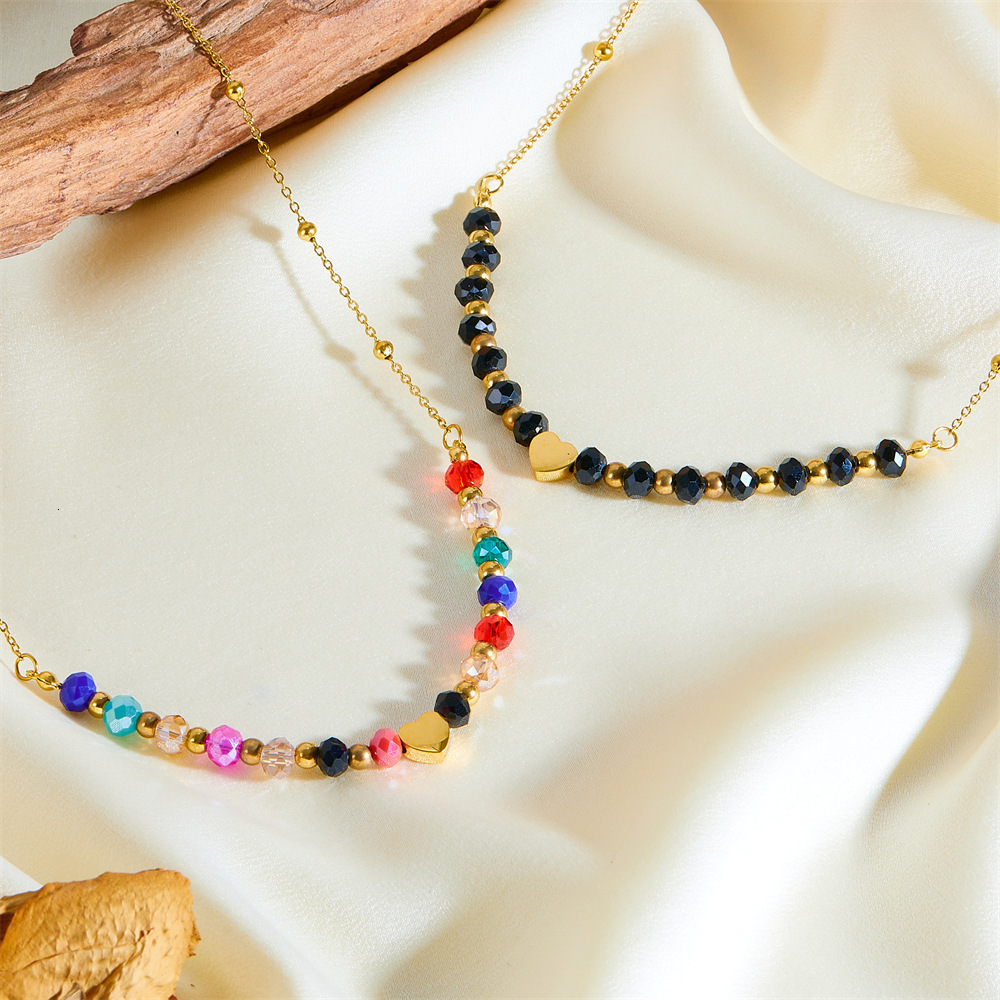 Fashion Light Personality Versatile Colorful Beaded Heart Necklace for Women Design Titanium Steel Non-Fading Jewelry