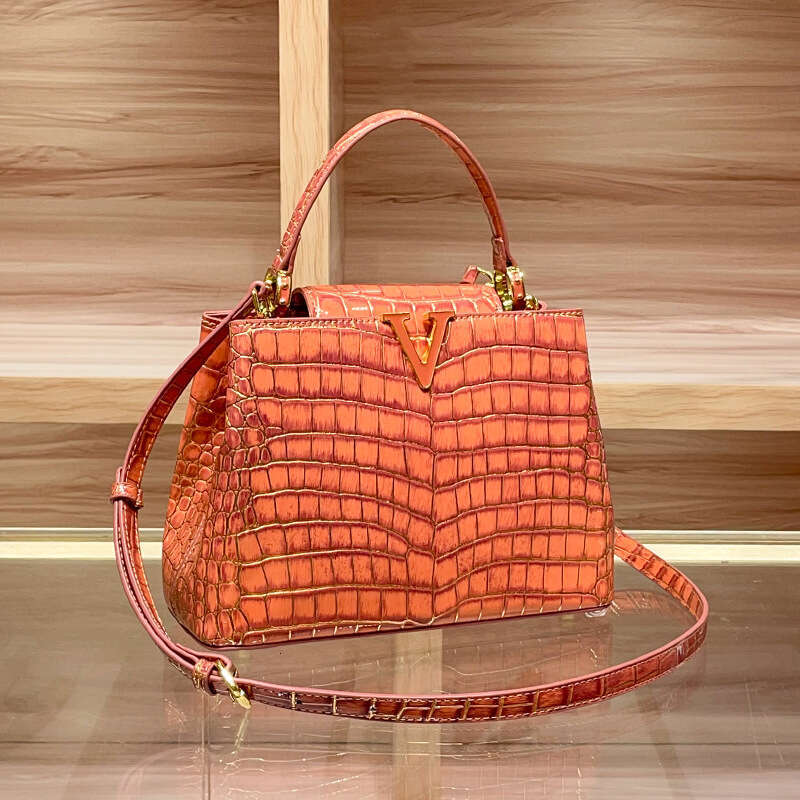 Designer Luxury Tote Small Square Pattern High-end Crocodile Handbag Commuter 2024 New Genuine Leather Women's Versatile Shoulder Crossbody Bag
