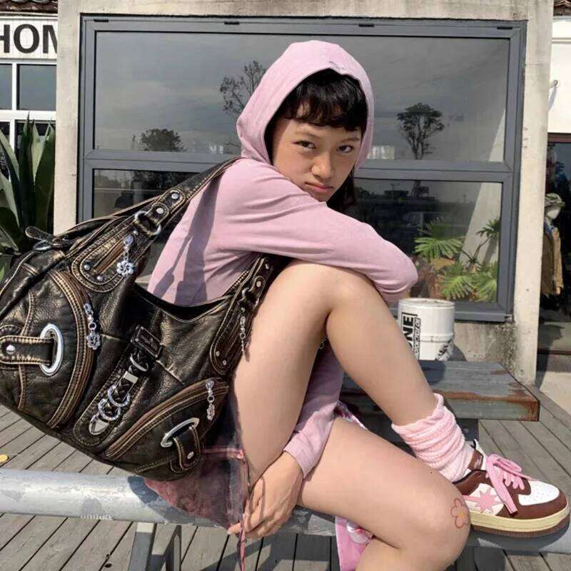 Xiuya Vintage Shoulder For Women Y2k Gothic Large Capacity Fashion Tote Bag Aesthetic Leather Female New In Handbag