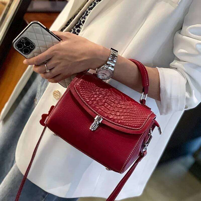 Women Cow Real Leather Crossbody Ladies Retro Fashion Temperament Square Shoulder Bag Female Cowhide Versatile Handbag Purse