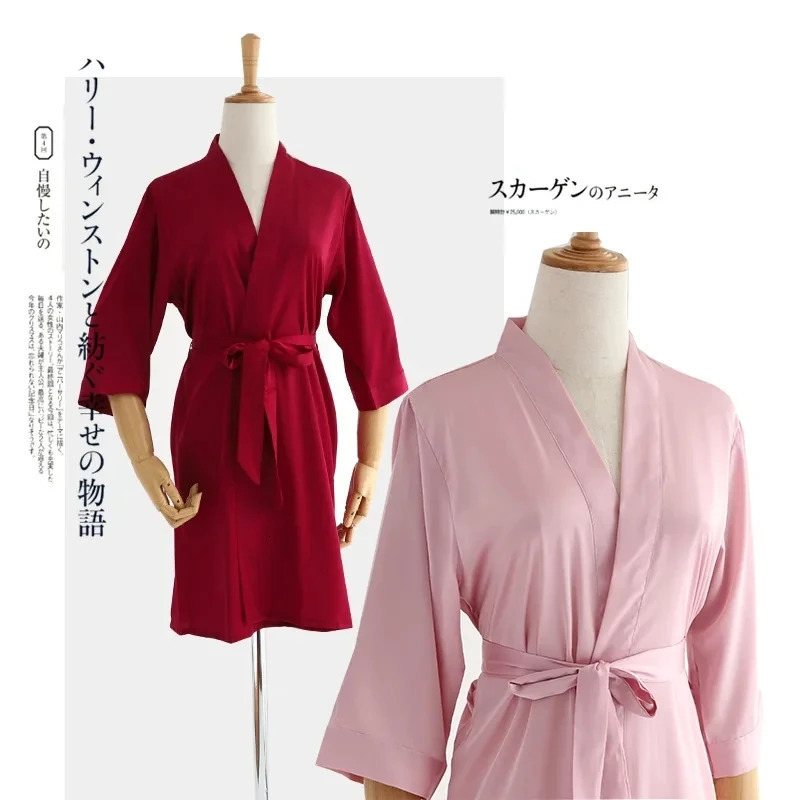 Women Wedding White Bride Robe Morning Gown 34 Sleeve Sleepwear Loose Nightgown Female Silk Satin Kimono Bathrobe Lingerie 250611