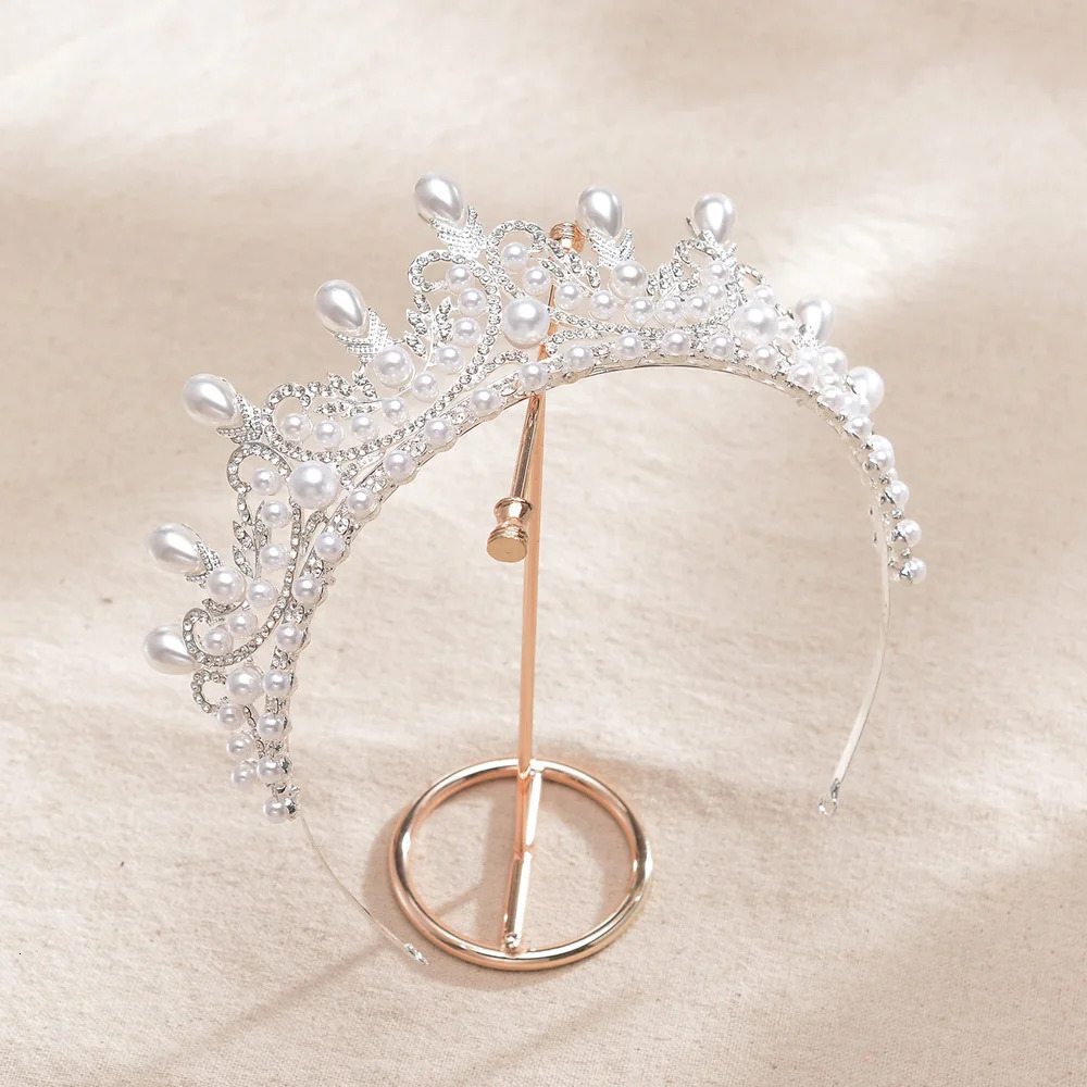 Pearl Crystal Bridal Tiaras And Crowns for Women Bride Party Rhinestone Prom Diadem Wedding Bridal Hair Accessories Jewel 250610