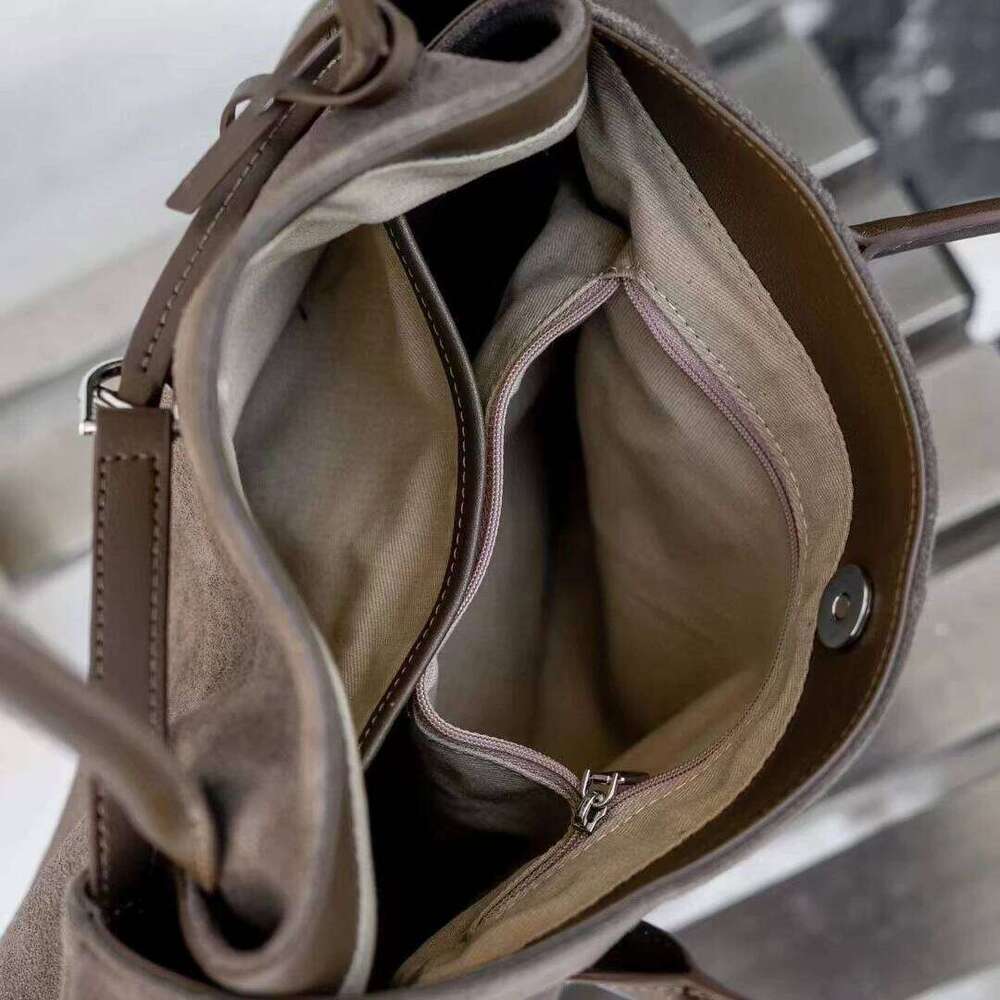 New All-Match Shape Change Design Large Tote Coffee Matte Real Suede Leather Women Shoulder Bag High-End Travel Handbag