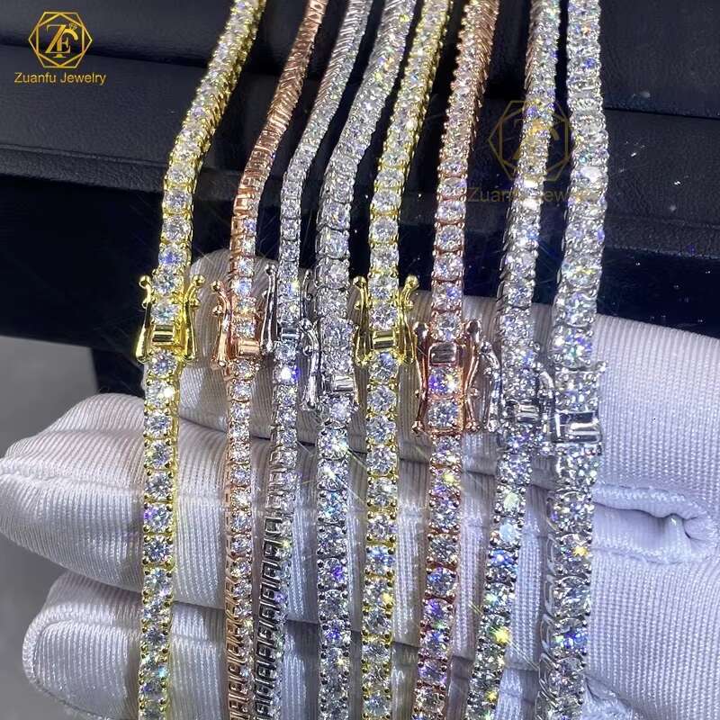 Fast Shipping 925 Silver Moissanite Tennis Bracelet Round Brilliant Cut Diamond Rhodium Plated Fashion Jewelry