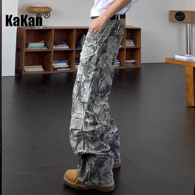 Kakan - European And American New Camouflage Multi Pocket For Men, High Street Hip-Hop Workwear Pants Long Jeans K27-79