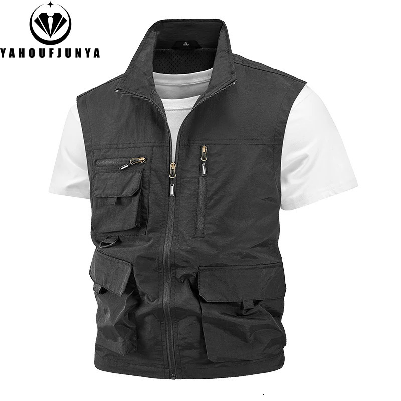 Summer Men Sleeveless Fishing Tool Webbed Breathable Vest Many Pocket Outdoors Camping Thin Lightweight Loose Male 250614