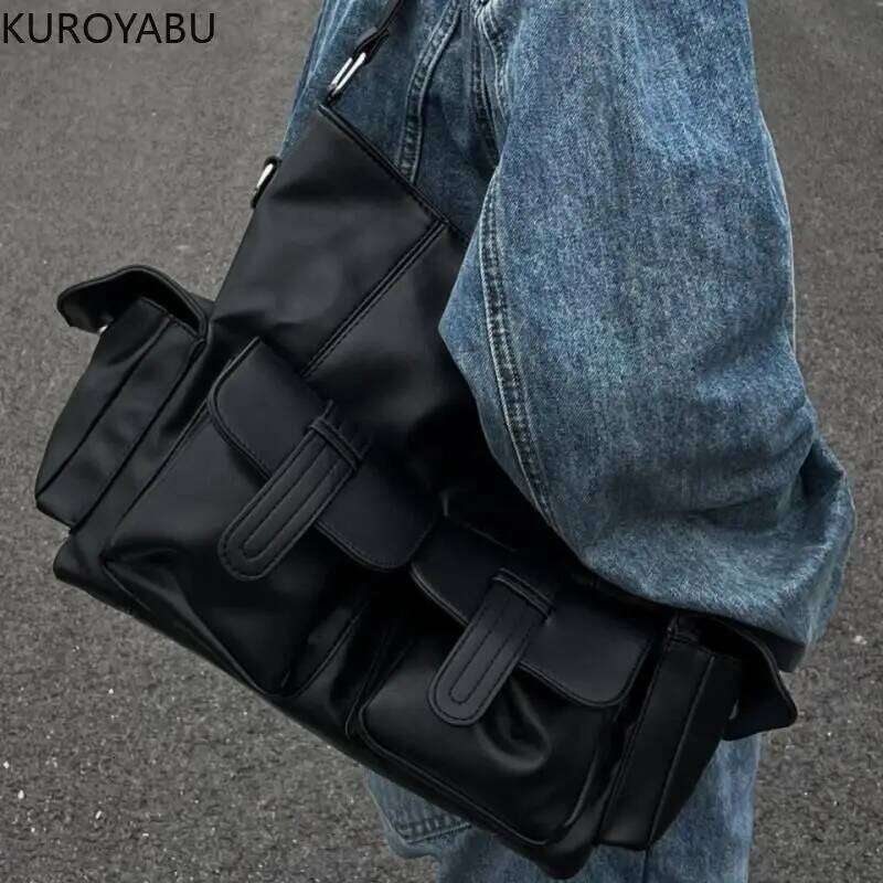 Y2k Womens Shoulder Haruku Chic Gothic Casual Black Large Capacity Handbag Hot Girls Pu Leather Ladies Motorcycle Bag Sac