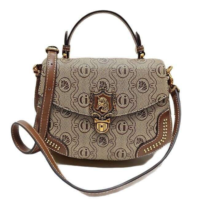 Leather Fashion Brand Genuine Handbag Small Square for Women 2025 New High-end Rivet Niche Shoulder Crossbody Bag