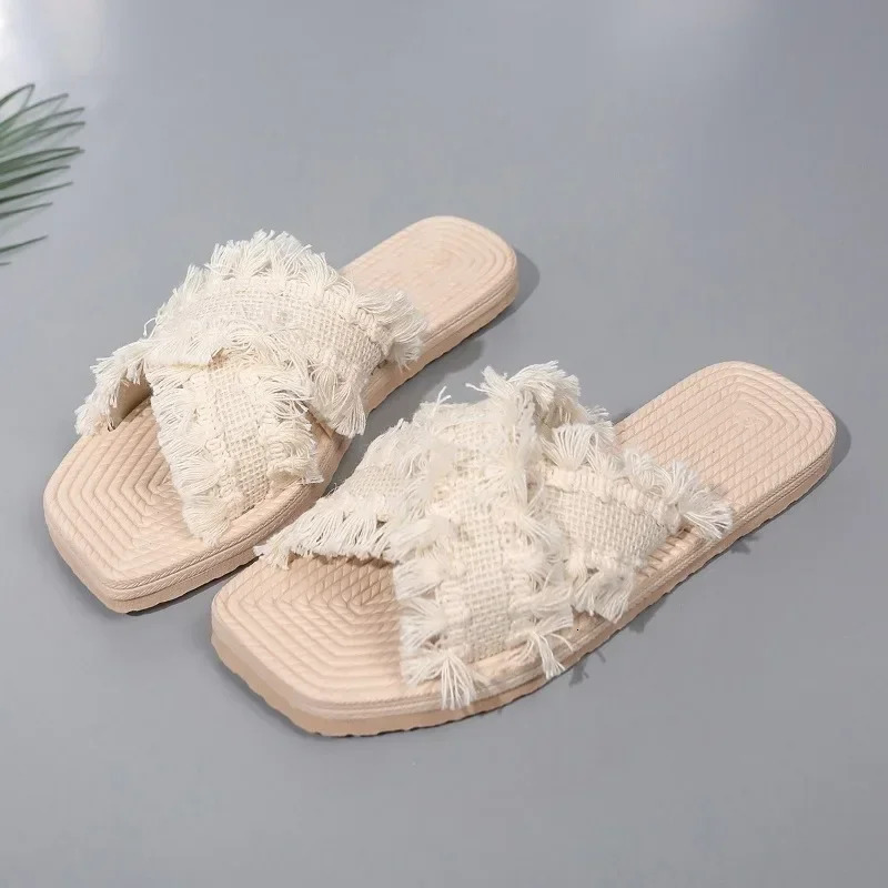 Bohemian Resort Slippers 36-43 Womens Summer Comfort Beach Sandals Cross Tassel Sandals slippers women sandals slipper 250614