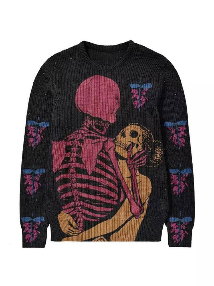 Men's Skull Love Pullover Knit Casual Sweater Hipster