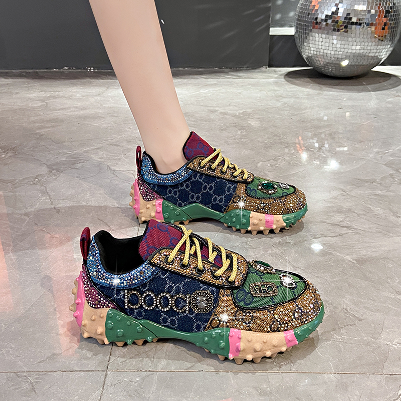 Women's Fashion Shoes Luxury Rhinestones Sneakers Diamonds Embellished Thick Bottom Non Slip Running Shoes Winter Warm Shoes Designer Casual Spor