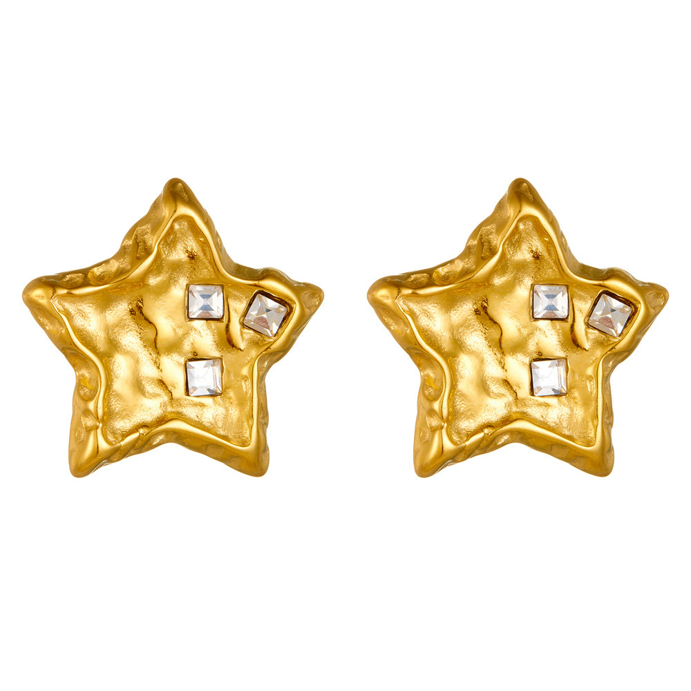 Fashion Light Style Personality Exaggerated Dia-Studded Pentagram Star Earrings for Women Titanium Steel Non-Fading Ear Jewelry