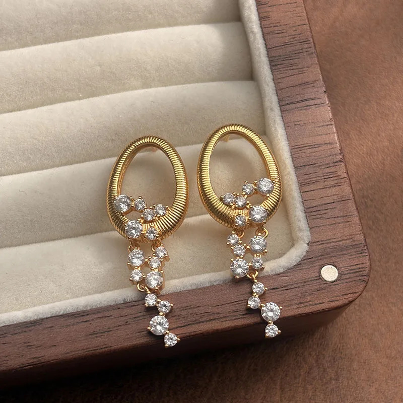 Cz stone tassel oval statement dangle earrings for women long dangle party earrings elegant dainty jewelry in 250610