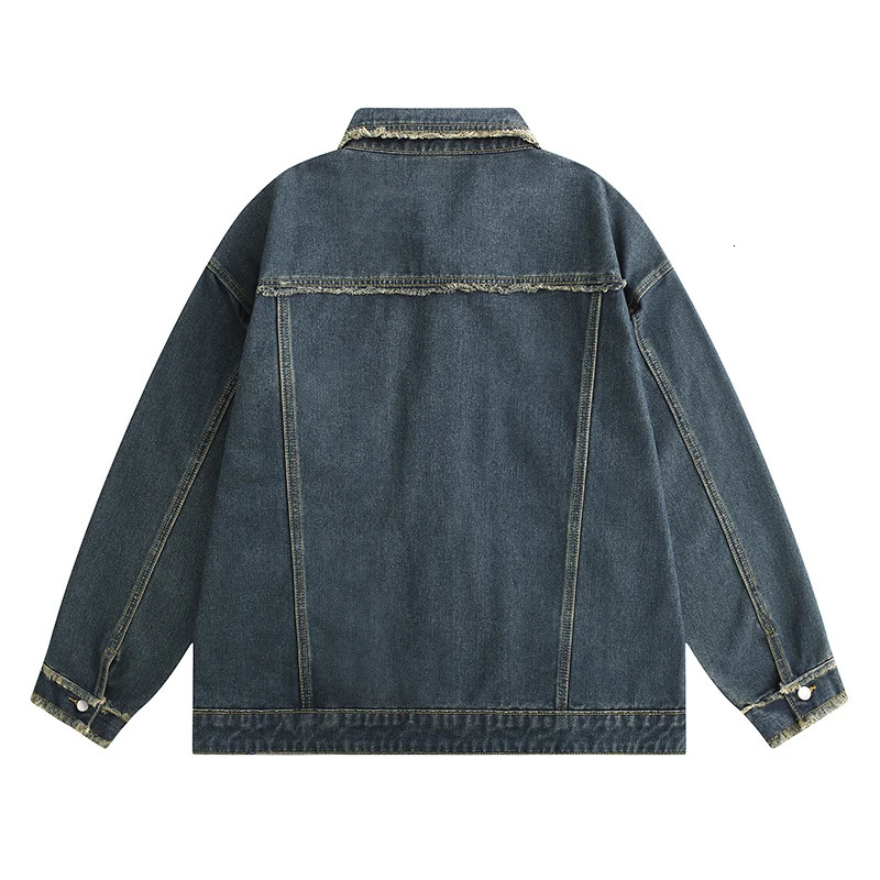 Vintage Wash Denim Jacket Men Women Button Up Long Sleeve Jean Fashion Menswear Trucker Coat 250614