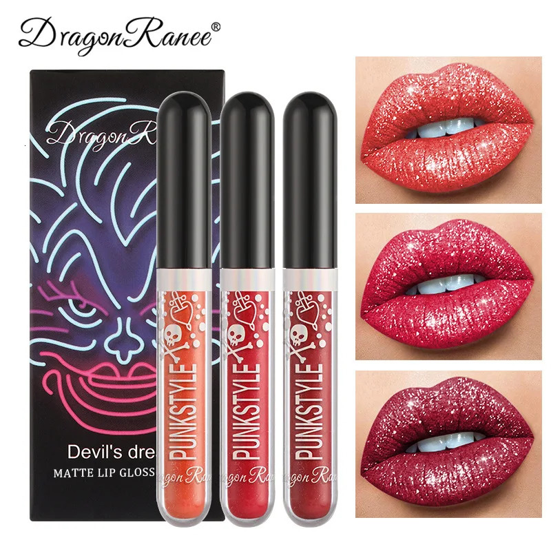 3pcs Glitter Lipstick Set Waterproof Sexy Blue Purple Black Lip Gloss Shiny Lip Tint Halloween Lip Makeup Tool Korean Cosmetics 250614