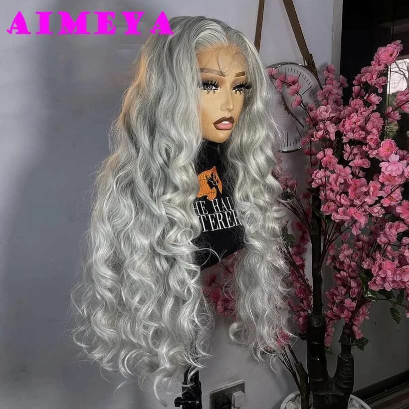 Hot Red Deep Wave Front with Baby Hair 13x4 Glueless Light Grey Synthetic Lace for Women Daily Use Cosplay Wig