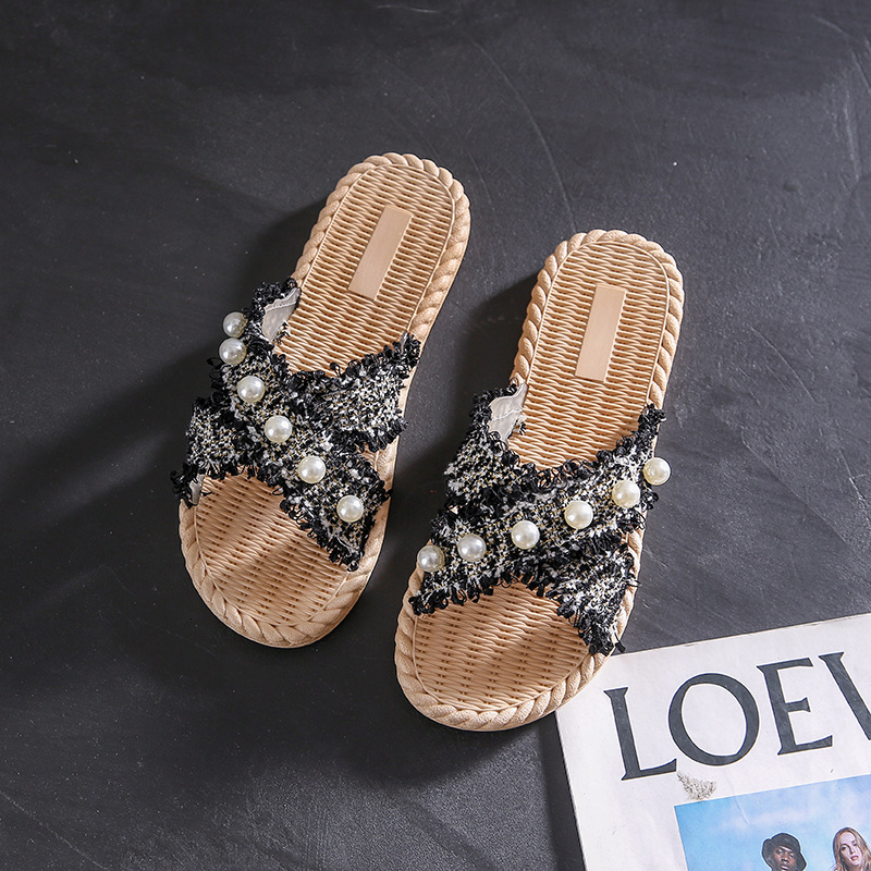 Style women's outdoor slippers summer fashion pearl flat sandals anti slip beach shoes designer sandals women's beach sandals