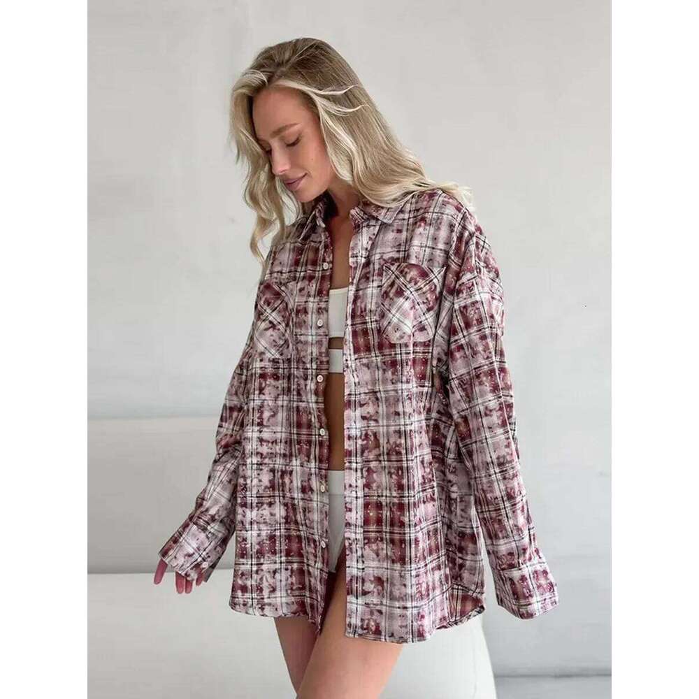 Wolfeel Spring Autumn New Personalized Street Retro Vintage Plaid Women's Outer Long Sleeved Women Loose Shirt