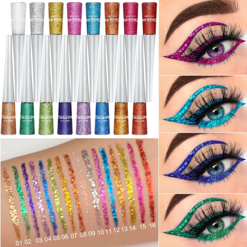 Colorful Eyeshadow Eyeliner Pencil Silver Gold Color Blue Liquid Eye Liner Eye Shadow Shining Sequins Makeup Beauty Cosmetics 250614