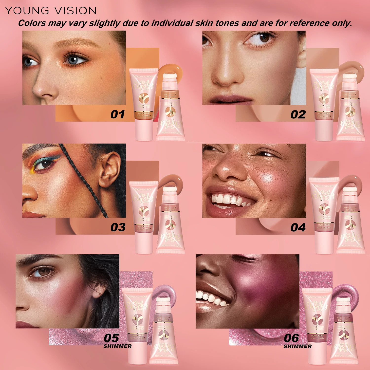 YOUNG VISION 6-color press brush head powder blusher liquid powder 25ml capacity detachable brush head for cleaning and reuse 250614