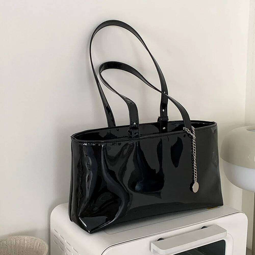 Simple Horizontal Square Design Luxurious Patent Leather Women Handbag Vintage Red Fashion Shoulder Bag Large Capacity Tote Bags