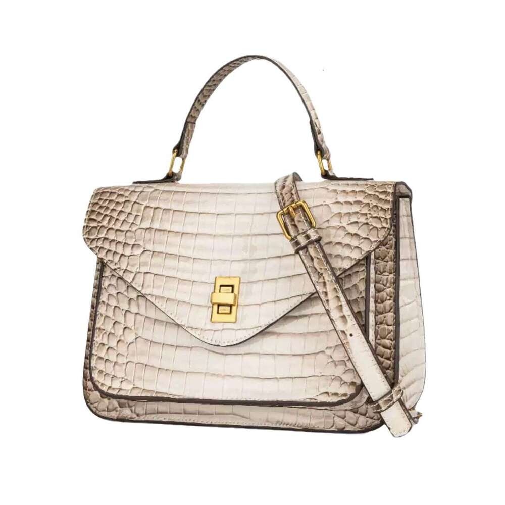Pattern Genuine Crocodile Leather Handbag with Lock 2024 New High-end Fashion Versatile Shoulder Crossbody Bag
