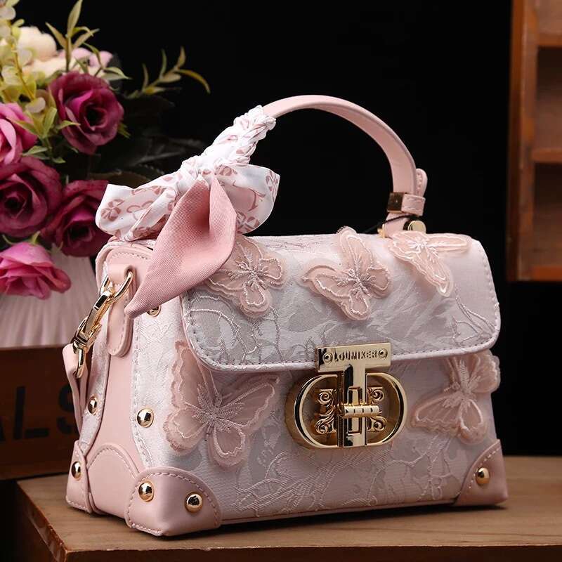 Designer Luxury Tote Small Square Butterfly High-end Fashion Lace Box for Women 2025 New Lock Handbag Shoulder Crossbody Small Bag