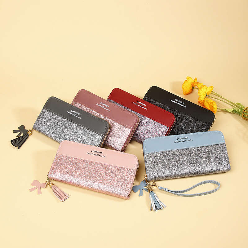 New Long Wallet Zipper Purse Korean Style Patchwork Color Block Handheld Phone Bag for Women