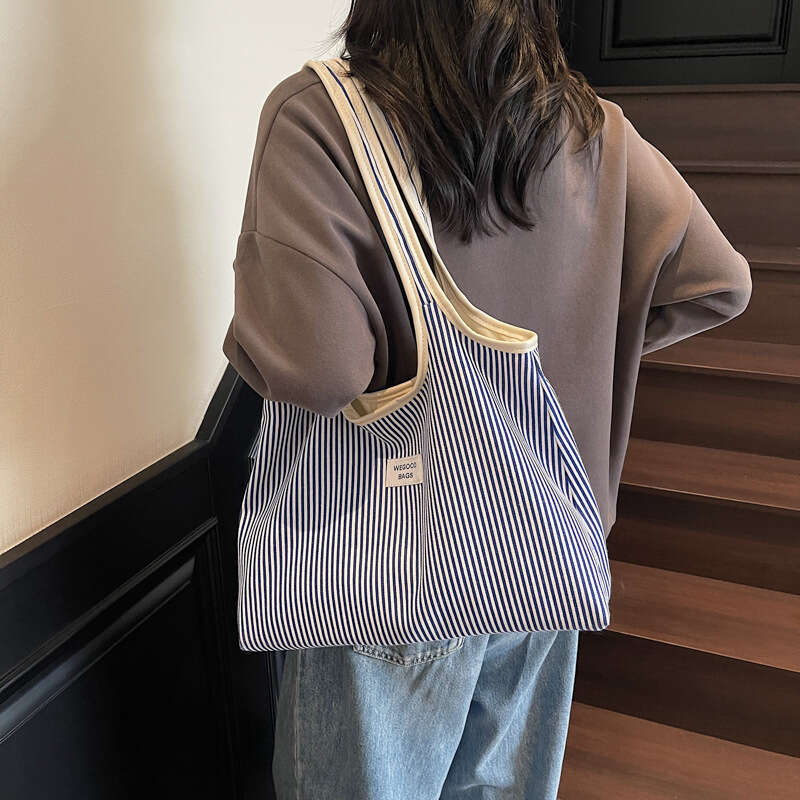 Fashion Large Capacity Tote 2025 New Niche Striped Simple Handbag Shoulder Commuter Women's Bag