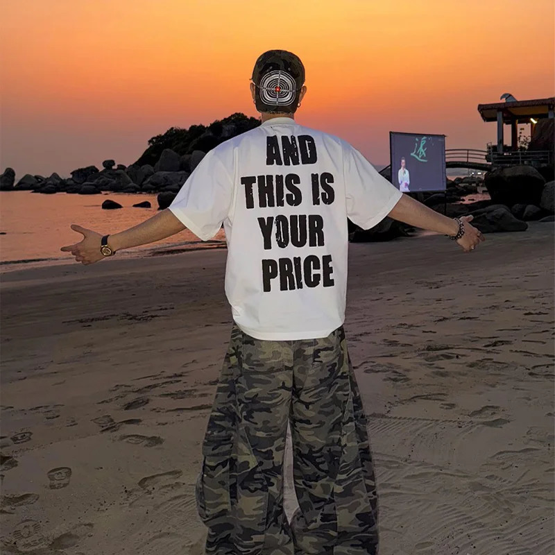 American Street letter Print T-shirt Mens Summer 100% Cotton short sleeves T-shirt Hip Hop style Y2k Top mens clothing 250609