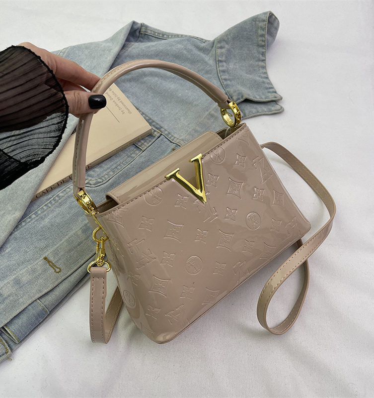 Free shipping designer women's 2025 new lacquered leather large capacity commuting bucket bag handbag light luxury single shoulder crossbody bag 