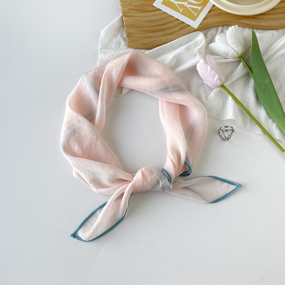 K1027 25 new lace cloud pattern gauze scarf imitation silk scarf female net celebrity style simple style solid color thin square scarf