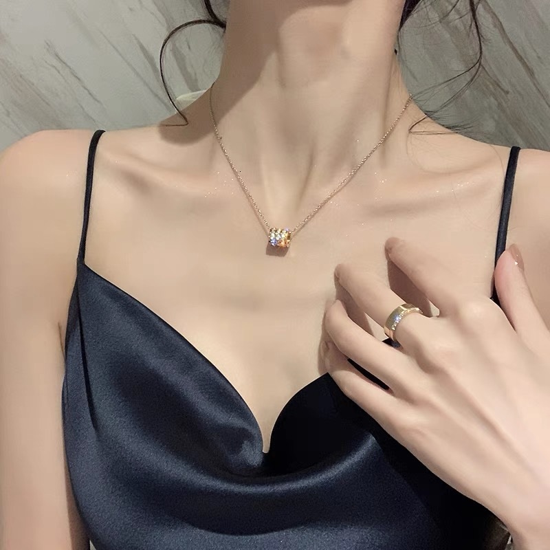 New Titanium Steel Korean Style Simple Three-Ring Full Dia Small Waist Necklace for Women Non-Fading Collarbone Chain