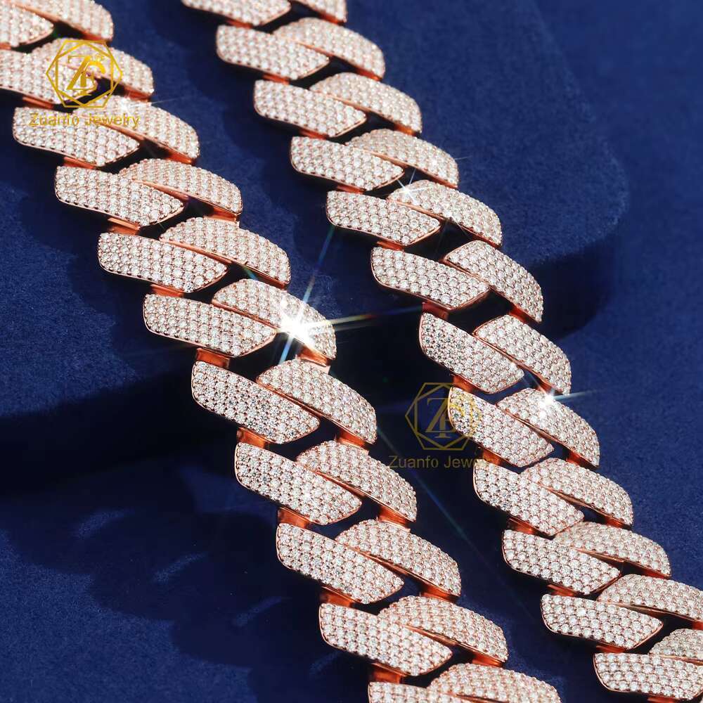 Pass Diamond Tester 8-20mm Rose Gold Moissanite Cuban Chain Wholesale Price 925 Silver Hiphop Cuban Link for Wedding Gift