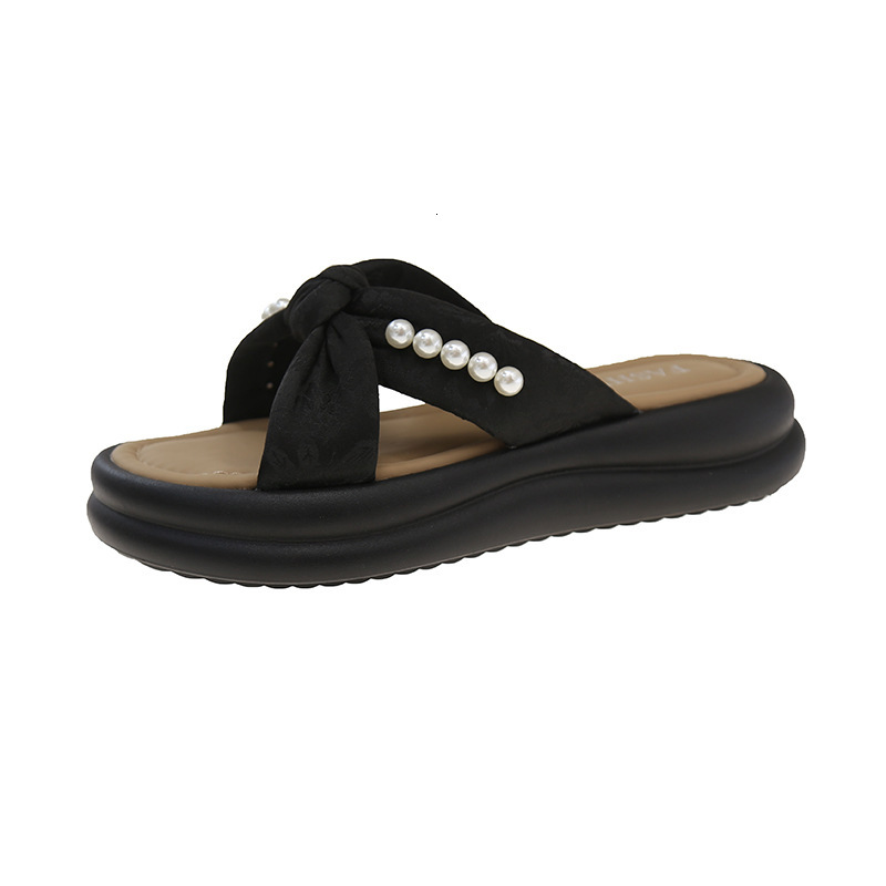 New Pearl Women's Simple Slippers Fashion Thick Bottom Cross Shoes Designer Sandals Women's Outdoor Sandals Slippers