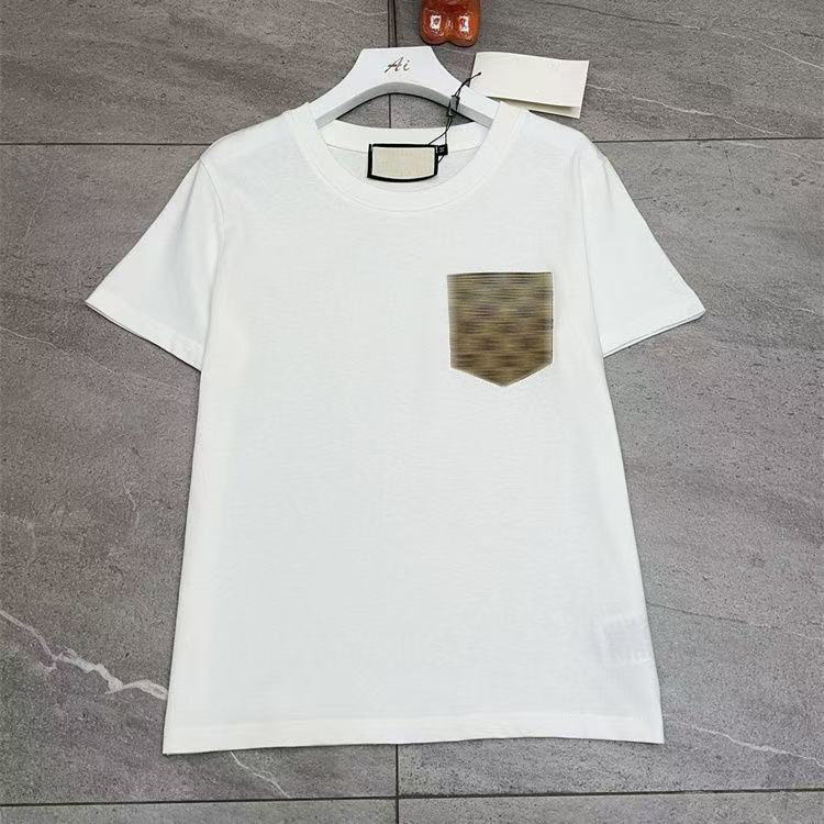 Women's Designer Summer Fashion Round Neck T-shirt Women's Crystal Pocket Letter Pattern Short Sleeve High Quality Women's Top