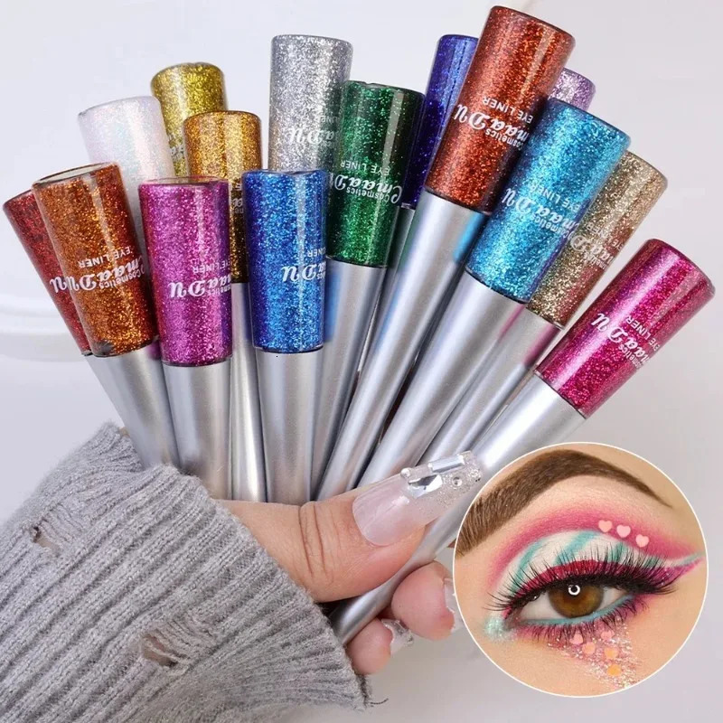 Colorful Eyeshadow Eyeliner Pencil Silver Gold Color Blue Liquid Eye Liner Eye Shadow Shining Sequins Makeup Beauty Cosmetics 250614